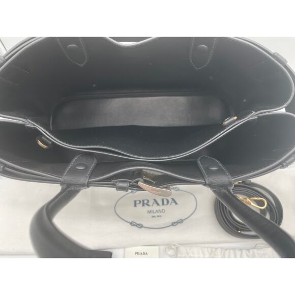 $6100 NEW PRADA LARGE BLACK LEATHER BUCKLE SHOULDER TOTE BAG AUTHENTIC - Picture 14 of 16